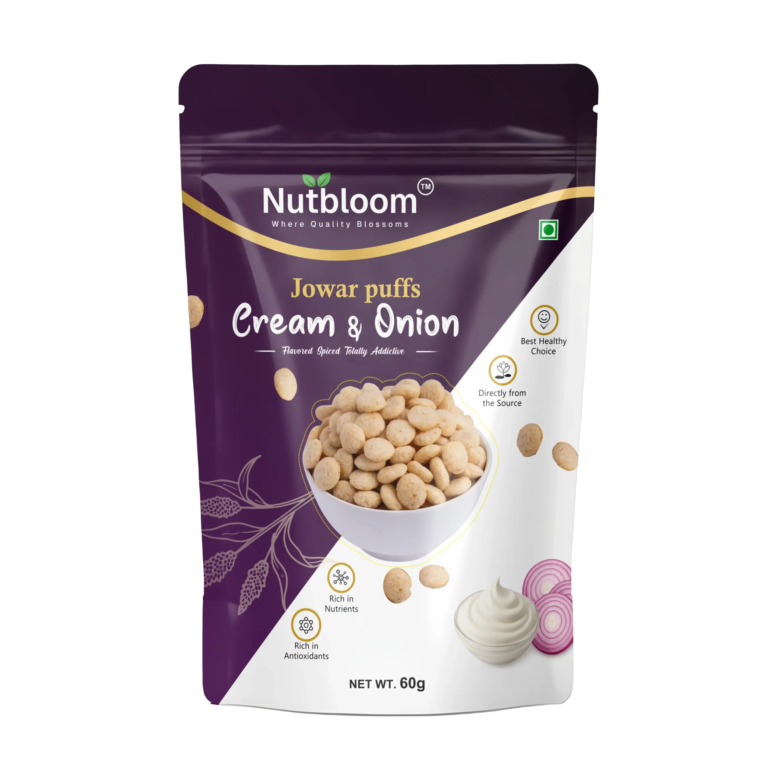 Nutbloom’s Cream & Onion Jowar Puffs