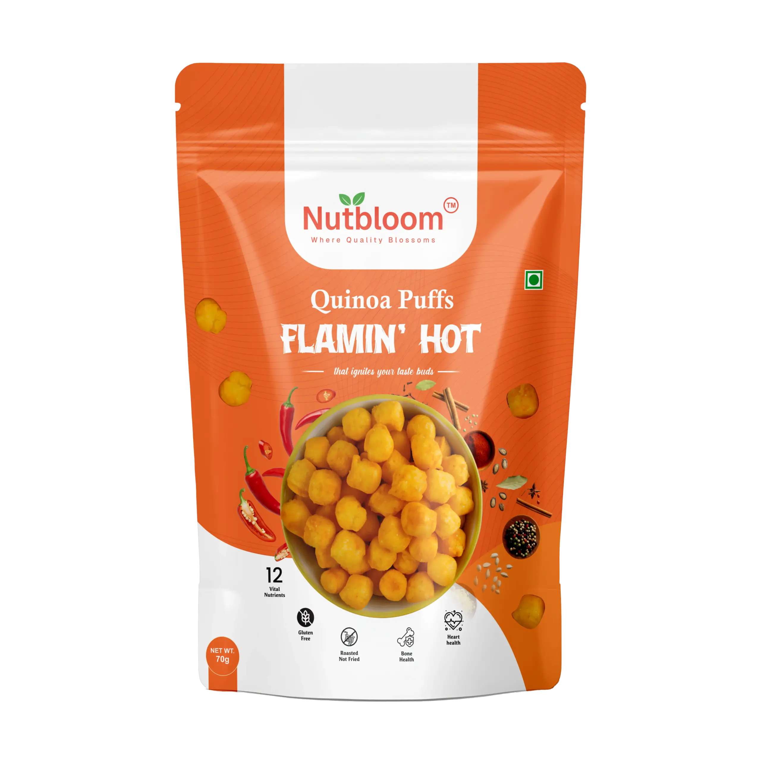 Nutbloom’s Flamin’ Hot Quinoa Puffs