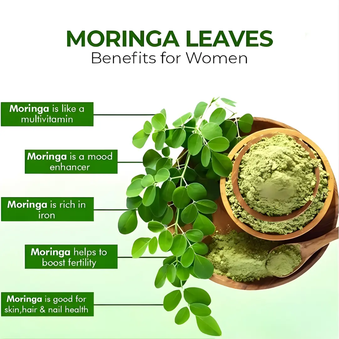Organic moringa powder used in healthy snacks and daily nutrition